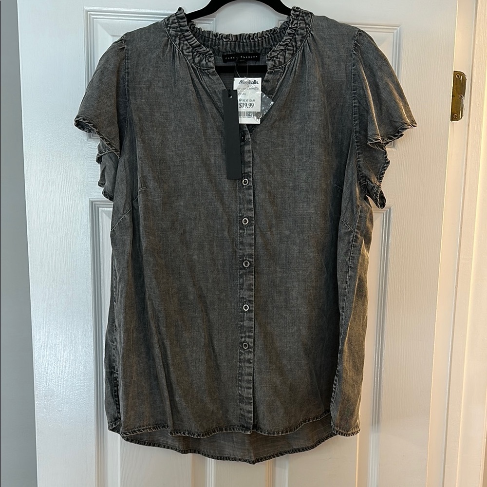Washed Black Button-Up Top